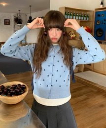 26aw 三色展開/スターモチーフ総柄コンパクトニットカーディガン