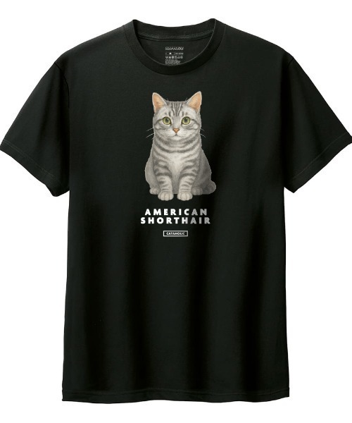 Moftique（モフティック）の「Moftique（モフティック） 半袖Tシャツ アメリカンショートヘア 猫 アニマル プリント 5.6オンス トップス カットソー レディース（Tシャツ/カットソー・レディース・ブラック/ホワイト・M/L）」の2枚目の写真