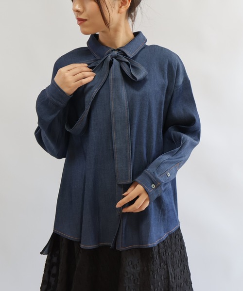 etre relie(エトレリー)の「シアーデニムボウタイブラウス(シャツ/ブラウス・レディース・ブルー系その他4/インディゴブルー・MEDIUM)」の16枚目の写真