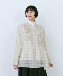 ウールガーゼ断ち切りフリルブラウス