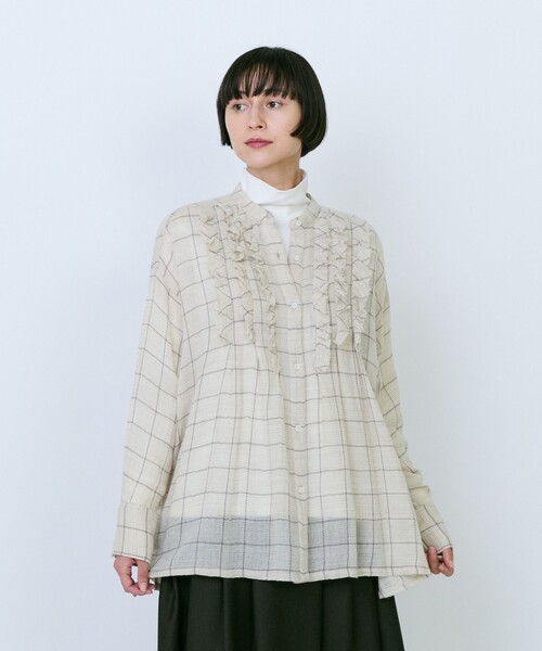 LOISIR(ロワズィール)の「ウールガーゼ断ち切りフリルブラウス(シャツ/ブラウス・レディース・ブラウン/ベージュ・FREE)」の2枚目の写真