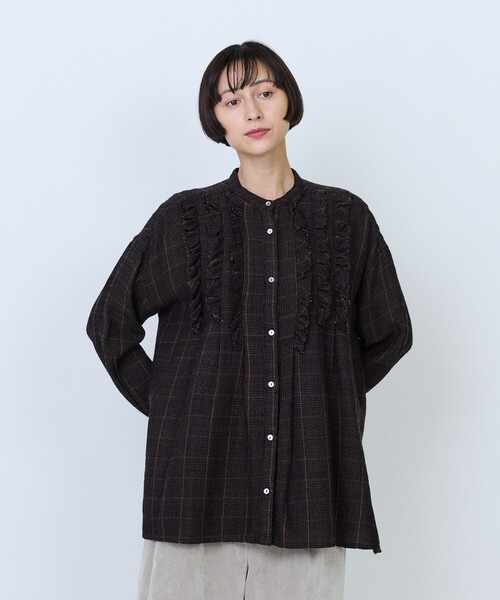 LOISIR(ロワズィール)の「ウールガーゼ断ち切りフリルブラウス(シャツ/ブラウス・レディース・ブラウン/ベージュ・FREE)」の1枚目の写真