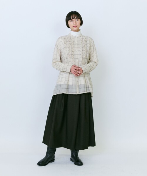 LOISIR(ロワズィール)の「ウールガーゼ断ち切りフリルブラウス(シャツ/ブラウス・レディース・ブラウン/ベージュ・FREE)」の4枚目の写真