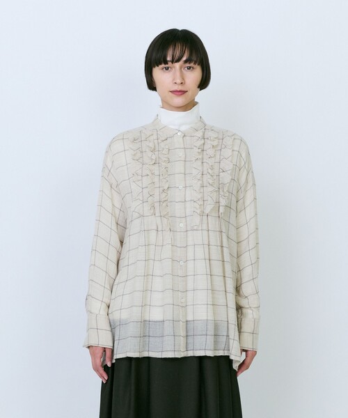 LOISIR(ロワズィール)の「ウールガーゼ断ち切りフリルブラウス(シャツ/ブラウス・レディース・ブラウン/ベージュ・FREE)」の11枚目の写真