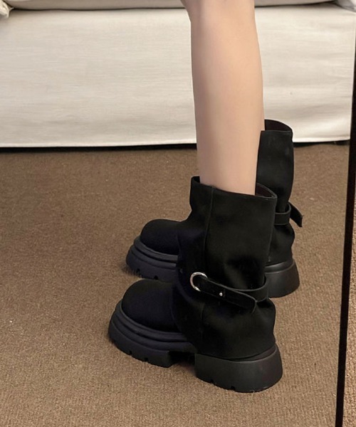 Miniministore(ミニミニストア)の「厚底ショートブーツレディースカバーブーツ(ブーツ・レディース・ブラウン/ブラック・24.5cm/24.0cm/23.5cm/23.0cm/22.5cm)」の3枚目の写真