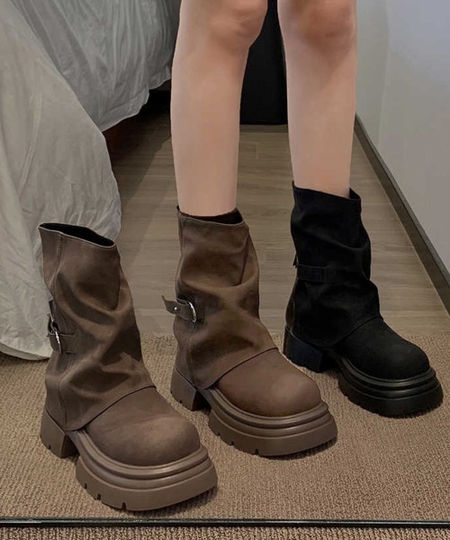 Miniministore(ミニミニストア)の「厚底ショートブーツレディースカバーブーツ(ブーツ・レディース・ブラウン/ブラック・24.5cm/24.0cm/23.5cm/23.0cm/22.5cm)」の7枚目の写真