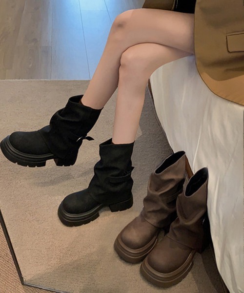 Miniministore(ミニミニストア)の「厚底ショートブーツレディースカバーブーツ(ブーツ・レディース・ブラウン/ブラック・24.5cm/24.0cm/23.5cm/23.0cm/22.5cm)」の8枚目の写真