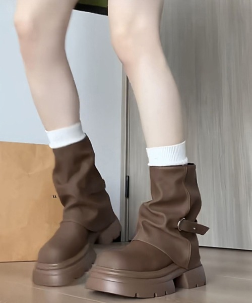 Miniministore(ミニミニストア)の「厚底ショートブーツレディースカバーブーツ(ブーツ・レディース・ブラウン/ブラック・24.5cm/24.0cm/23.5cm/23.0cm/22.5cm)」の12枚目の写真