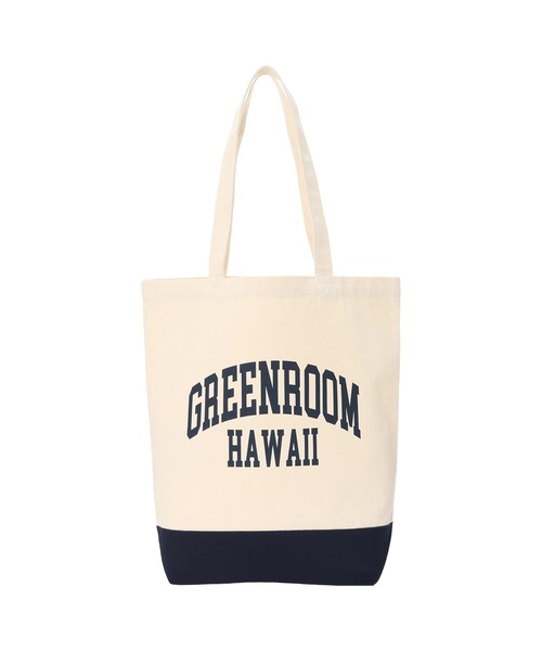 GREENROOM(グリーンルーム)の「【GREENROOM / グリーンルーム】COLLAGE LOGO CAMPUS TOTE BAG(トートバッグ・メンズ・ネイビー×ホワイト/ナチュラル・FREE)」の1枚目の写真