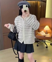 ボーダー ジップアップニットパーカー