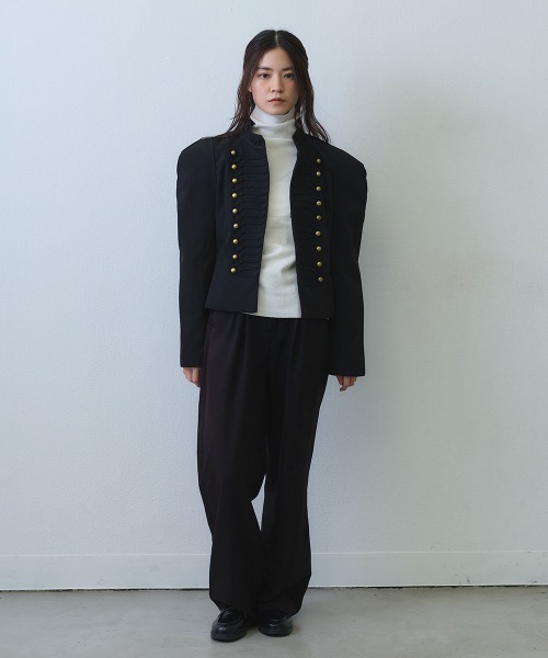 Clum（クルム）の「power shoulder braid napoleon jacket / パワーショルダーブレードナポレオンジャケット（ミリタリージャケット・レディース・ブラック・SMALL/MEDIUM/LARGE）」の14枚目の写真
