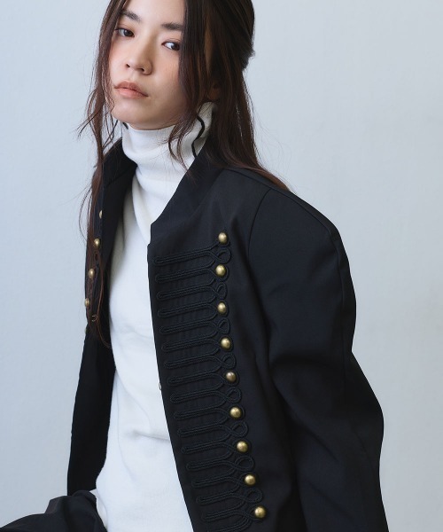 Clum（クルム）の「power shoulder braid napoleon jacket / パワーショルダーブレードナポレオンジャケット（ミリタリージャケット・レディース・ブラック・SMALL/MEDIUM/LARGE）」の6枚目の写真