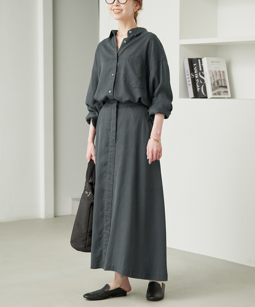 SLOBE IENA(スローブイエナ)の「《シリーズあり/セットアップ可/追加》製品染めシャツ(シャツ/ブラウス・レディース・グレー/ブラウン・FREE)」の10枚目の写真