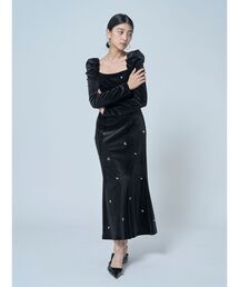 LADYストライプベロアビジューワンピース