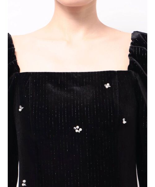 LAGUNAMOON(ラグナムーン)の「LADYストライプベロアビジューワンピース(ワンピース・レディース・ブラウン/ブラック・MEDIUM/SMALL)」の6枚目の写真