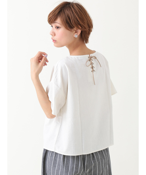 earth music&ecology(アースミュージックアンドエコロジー)の「【2016Summer】バックレースアッププルオーバー(Tシャツ/カットソー・レディース・キャメル/ネイビー/オフホワイト・FREE)」の13枚目の写真