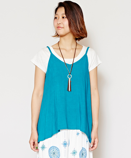 チャイハネ（チャイハネ）の「【チャイハネ】yul ソレイユキャミソール（キャミソール・レディース・ブルー/ターコイズブルー/オフホワイト/ブラック/キャメル・FREE）」の3枚目の写真