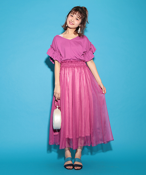 one after another NICE CLAUP（ワンアフターアナザーナイスクラップ）の「袖フリルＴシャツ（Tシャツ/カットソー・レディース・ブルー/オフホワイト/ブラック/グリーン/ピンク・FREE）」の21枚目の写真