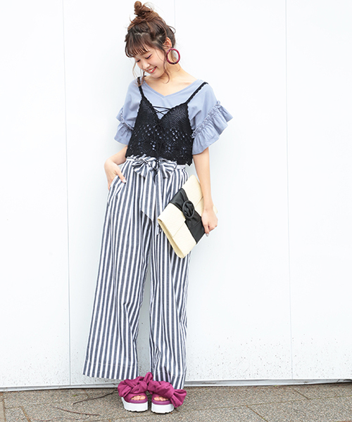 one after another NICE CLAUP（ワンアフターアナザーナイスクラップ）の「袖フリルＴシャツ（Tシャツ/カットソー・レディース・ブルー/オフホワイト/ブラック/グリーン/ピンク・FREE）」の15枚目の写真