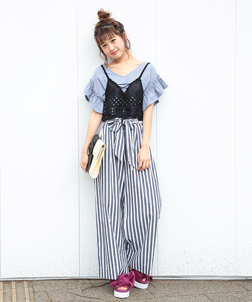 one after another NICE CLAUP（ワンアフターアナザーナイスクラップ）の「袖フリルＴシャツ（Tシャツ/カットソー・レディース・ブルー/オフホワイト/ブラック/グリーン/ピンク・FREE）」の16枚目の写真