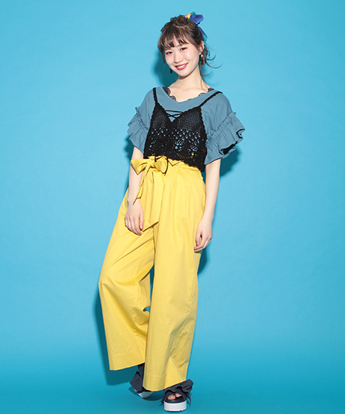 one after another NICE CLAUP（ワンアフターアナザーナイスクラップ）の「袖フリルＴシャツ（Tシャツ/カットソー・レディース・ブルー/オフホワイト/ブラック/グリーン/ピンク・FREE）」の9枚目の写真