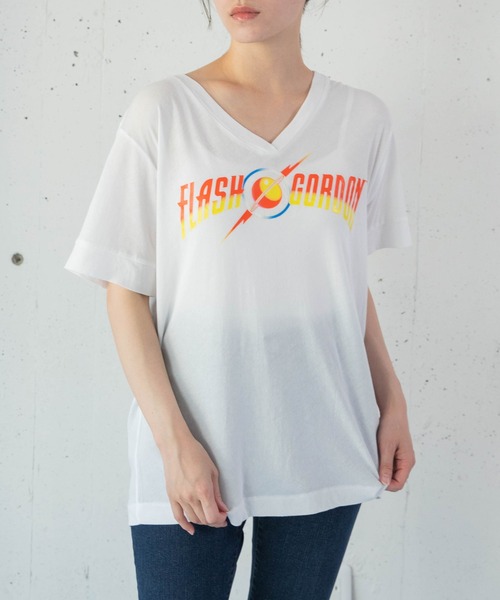 Audition(オーディション)の「M0695 フラッシュゴードンVネックT(Tシャツ/カットソー・レディース・ホワイト/イエロー/ブラック・MEDIUM)」の1枚目の写真