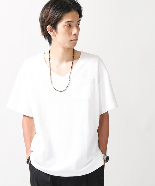 WEGO(ウィゴー)の「WEGO/リップルビッグVネックカットソー(Tシャツ/カットソー・メンズ・オレンジ/ホワイト・LARGE/MEDIUM)」の1枚目の写真