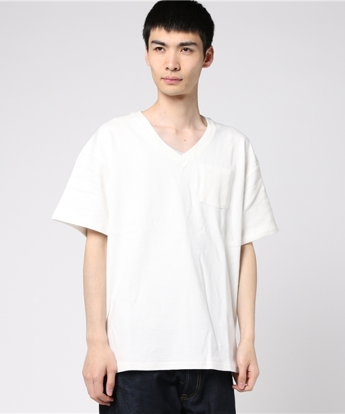 WEGO(ウィゴー)の「WEGO/リップルビッグVネックカットソー(Tシャツ/カットソー・メンズ・オレンジ/ホワイト・LARGE/MEDIUM)」の11枚目の写真