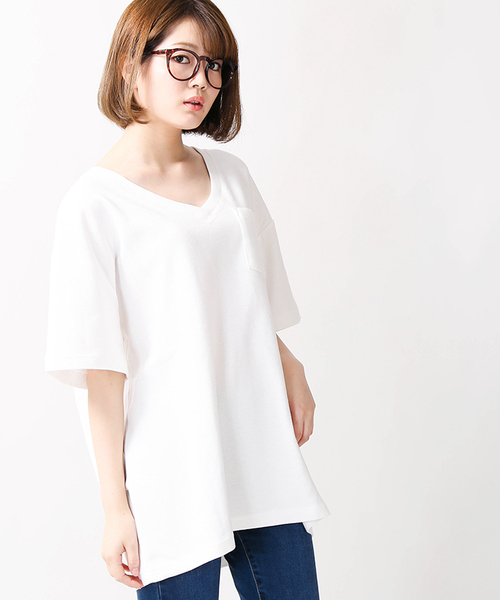 WEGO(ウィゴー)の「WEGO/リップルビッグVネックカットソー(Tシャツ/カットソー・メンズ・オレンジ/ホワイト・LARGE/MEDIUM)」の3枚目の写真