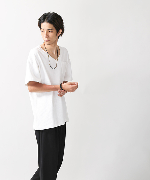 WEGO(ウィゴー)の「WEGO/リップルビッグVネックカットソー(Tシャツ/カットソー・メンズ・オレンジ/ホワイト・LARGE/MEDIUM)」の13枚目の写真