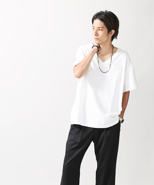WEGO(ウィゴー)の「WEGO/リップルビッグVネックカットソー(Tシャツ/カットソー・メンズ・オレンジ/ホワイト・LARGE/MEDIUM)」の14枚目の写真