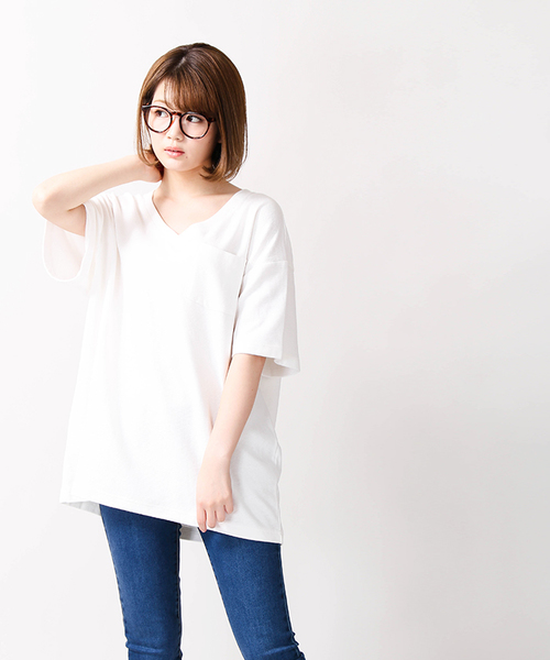 WEGO(ウィゴー)の「WEGO/リップルビッグVネックカットソー(Tシャツ/カットソー・メンズ・オレンジ/ホワイト・LARGE/MEDIUM)」の15枚目の写真