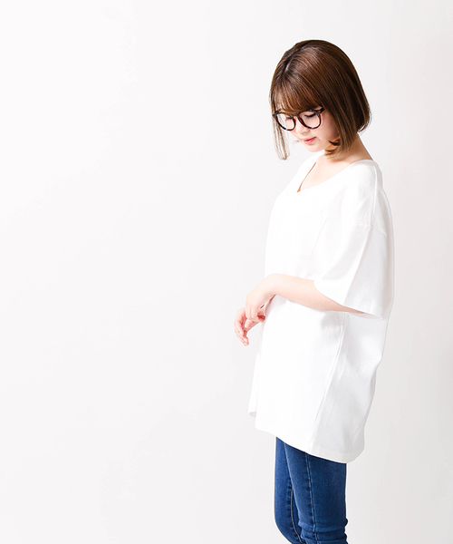 WEGO(ウィゴー)の「WEGO/リップルビッグVネックカットソー(Tシャツ/カットソー・メンズ・オレンジ/ホワイト・LARGE/MEDIUM)」の16枚目の写真