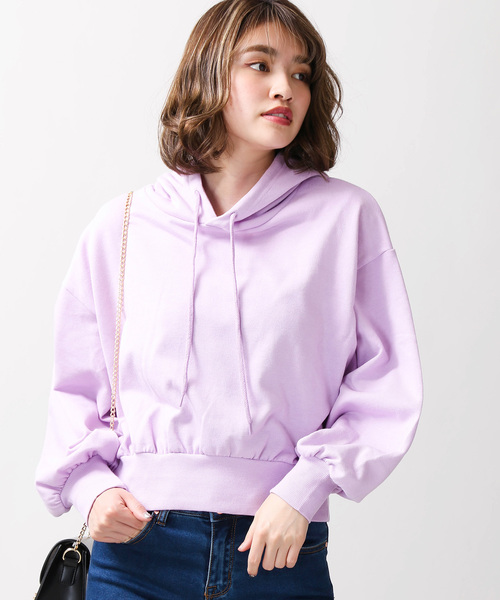 WEGO（ウィゴー）の「WEGO/デイリーショートパーカー（パーカー・レディース・ブラック/パープル/レッド/イエロー/ブルー/グリーン/杢グレー/ライトピンク/レッド系その他/ホワイト/サックスブルー/ライトパープル・FREE）」の8枚目の写真