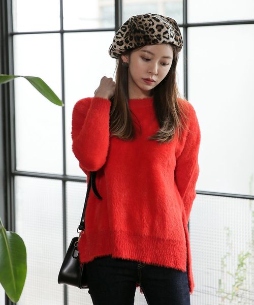 UNE MANSION(ユヌマンション)の「3カラーサイドスリットシャギーニット(ニット/セーター)」|オレンジ