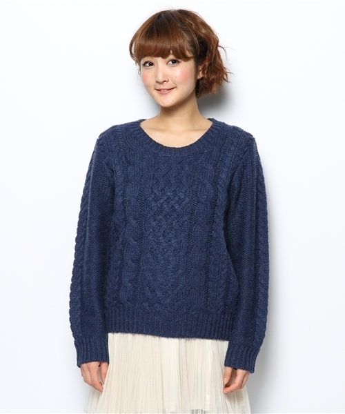 Another Edition（アナザーエディション）の「AE AC/NY HAND CABLE PO（ニット/セーター・レディース・コバルトブルー/ライトグレー/オフホワイト・フリー）」の4枚目の写真