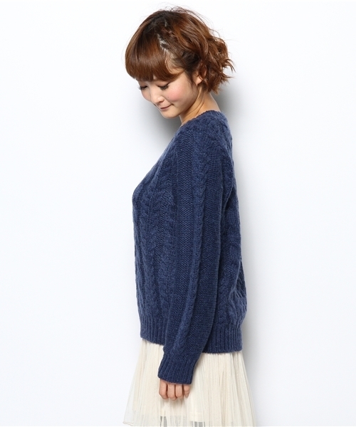 Another Edition（アナザーエディション）の「AE AC/NY HAND CABLE PO（ニット/セーター・レディース・コバルトブルー/ライトグレー/オフホワイト・フリー）」の5枚目の写真