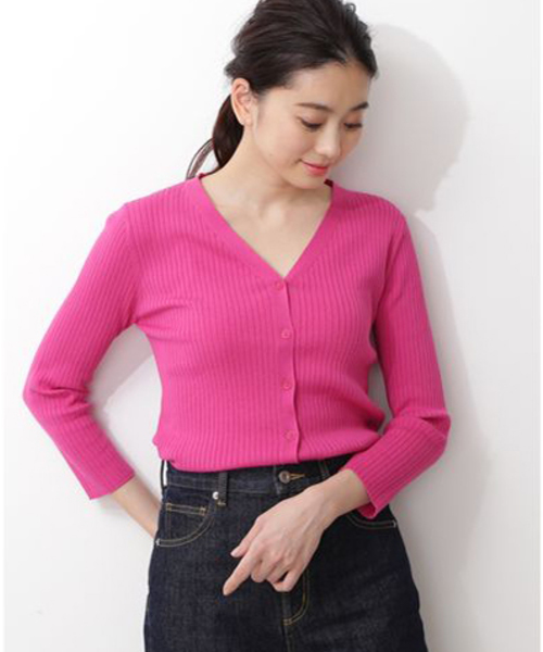 NATURAL BEAUTY BASIC（ナチュラルビューティーベーシック）の「【Oggi 5月号掲載】[洗える]ファインハイゲージ リブカーデ（カーディガン/ボレロ・レディース・ブラック/グレー/オフホワイト/ブラウン/ピンク/ブルー・MEDIUM）」の15枚目の写真