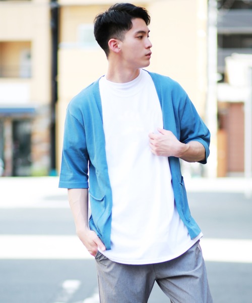 WESTSEA(ウエストシー)の「WEB限定 接触冷感 5分袖 サマーニットカーディガン UVカット(カーディガン/ボレロ・メンズ・ブラック/ベージュ/ネイビー/オフホワイト/グリーン/ブルー/ライトグレー/ラベンダー/グリーン系その他/ダークブルー・M/L/XL)」の8枚目の写真