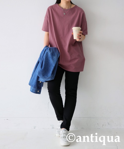 antiqua（アンティカ）の「綿100%バスク生地ベーシックＴシャツ（Tシャツ/カットソー・レディース・ホワイト/ブラック/ネイビー/グレー/カーキ/ライラック/ピンク系その他/ブルー系その他/グリーン系その他/ベージュ系その他/ブラウン系その他/グリーン系その他2/ブルー系その他2/ピンク系その他2/アッシュグレー/ピンク系その他3/ブルー系その他3・M/L/XL）」の21枚目の写真