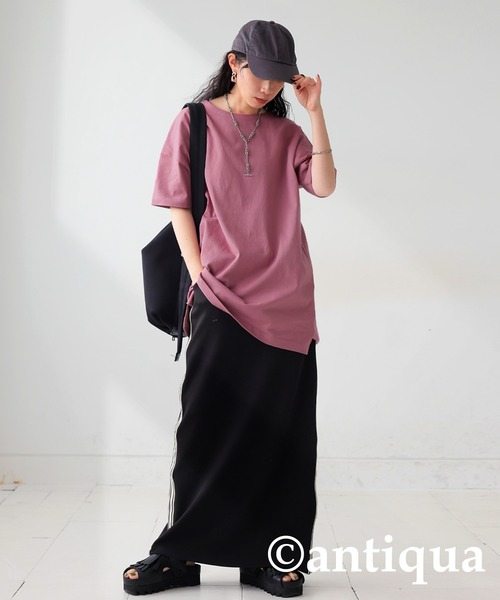 antiqua（アンティカ）の「綿100%バスク生地ベーシックＴシャツ（Tシャツ/カットソー・レディース・ホワイト/ブラック/ネイビー/グレー/カーキ/ライラック/ピンク系その他/ブルー系その他/グリーン系その他/ベージュ系その他/ブラウン系その他/グリーン系その他2/ブルー系その他2/ピンク系その他2/アッシュグレー/ピンク系その他3/ブルー系その他3・M/L/XL）」の18枚目の写真