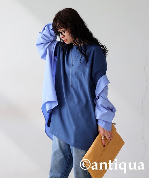 antiqua（アンティカ）の「綿100%バスク生地ベーシックＴシャツ（Tシャツ/カットソー・レディース・ホワイト/ブラック/ネイビー/グレー/カーキ/ライラック/ピンク系その他/ブルー系その他/グリーン系その他/ベージュ系その他/ブラウン系その他/グリーン系その他2/ブルー系その他2/ピンク系その他2/アッシュグレー/ピンク系その他3/ブルー系その他3・M/L/XL）」の22枚目の写真