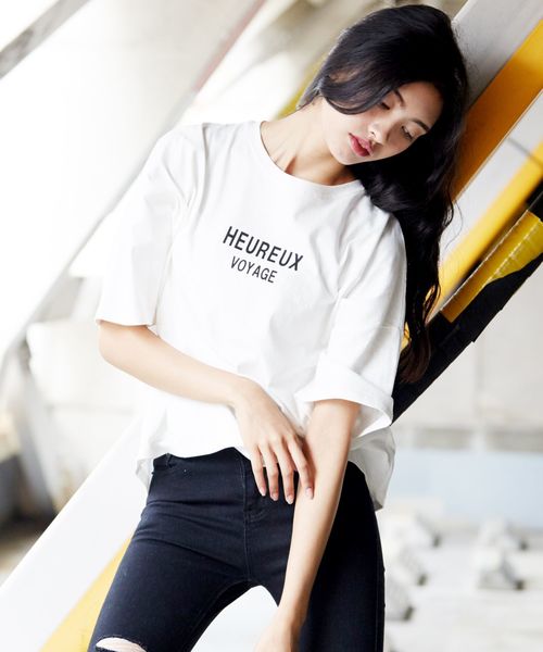Bifrost(ビフレスト)の「BIG ロゴTシャツ(Tシャツ/カットソー・レディース・ブラック/ベージュ/オフホワイト/グリーン/杢グレー・FREE)」の9枚目の写真
