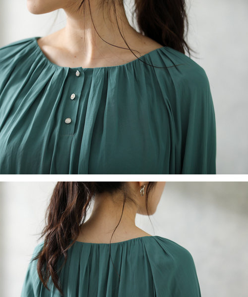 Gready Brilliant（グレディブリリアン）の「パウダーサテンギャザーブラウス（シャツ/ブラウス・レディース・モカ/ブルーグリーン/グレイッシュベージュ・FREE）」の20枚目の写真