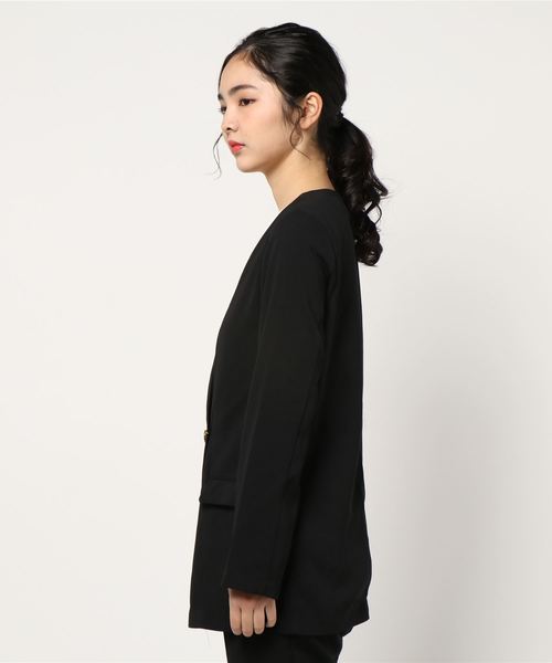 reca（レカ）の「ジョーゼット ノーカラージャケット（ノーカラージャケット・レディース・ブラック/ベージュ・M）」の4枚目の写真