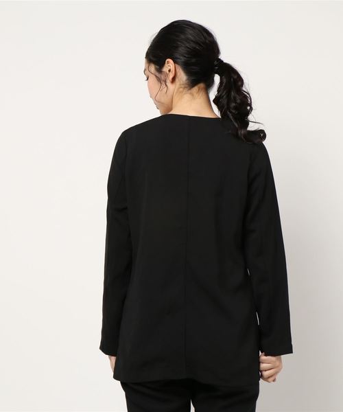 reca（レカ）の「ジョーゼット ノーカラージャケット（ノーカラージャケット・レディース・ブラック/ベージュ・M）」の5枚目の写真