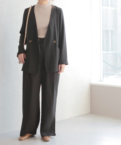 reca（レカ）の「ジョーゼット ノーカラージャケット（ノーカラージャケット・レディース・ブラック/ベージュ・M）」の2枚目の写真