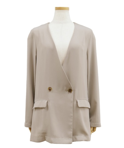 reca（レカ）の「ジョーゼット ノーカラージャケット（ノーカラージャケット・レディース・ブラック/ベージュ・M）」の13枚目の写真