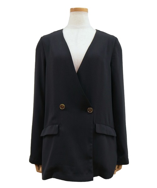 reca（レカ）の「ジョーゼット ノーカラージャケット（ノーカラージャケット・レディース・ブラック/ベージュ・M）」の12枚目の写真