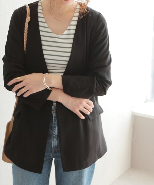 reca（レカ）の「ジョーゼット ノーカラージャケット（ノーカラージャケット・レディース・ブラック/ベージュ・M）」の21枚目の写真